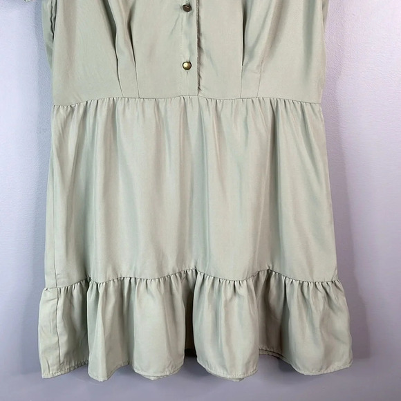 BEBOP NWT Sage Green Ruffle Short Puff Sleeve Dress Button Front Childhood XL - Picture 4 of 11